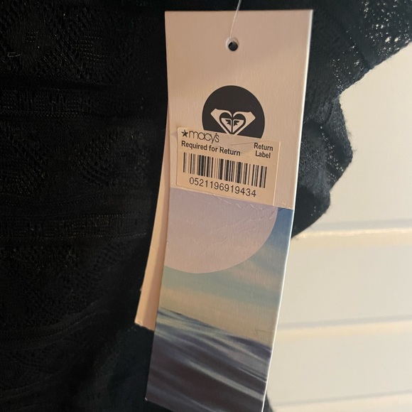 Roxy Bathing suit Coverup Black Lace-like Size Small Drawstrings NEW $49 - Picture 2 of 7